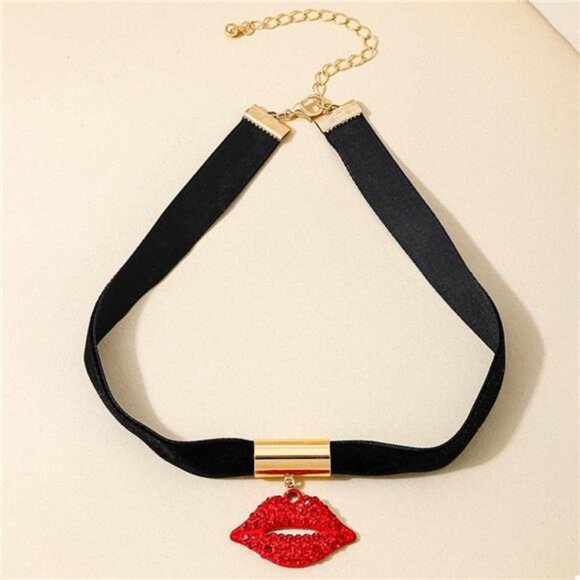 Rhinestone Lip Earrings and Necklace Jewelry Set - Picture 5 of 11